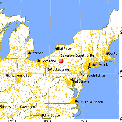 Cameron County, PA map from a distance