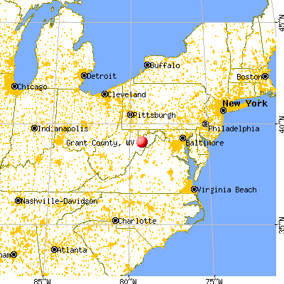 Grant County, WV map from a distance