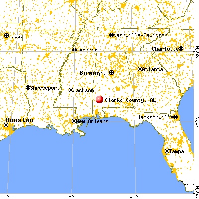 Clarke County, AL map from a distance