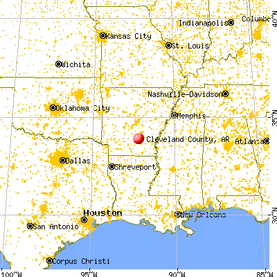 Cleveland County, AR map from a distance