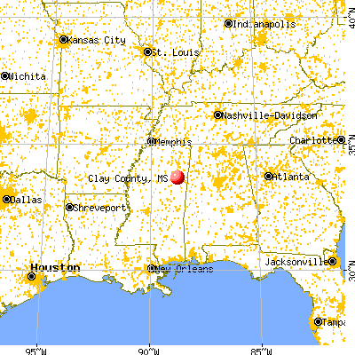 Clay County, MS map from a distance