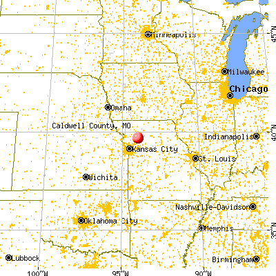 Caldwell County, MO map from a distance