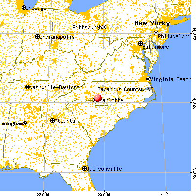 Cabarrus County, NC map from a distance