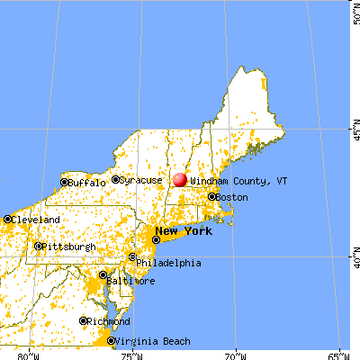 Windham County, VT map from a distance