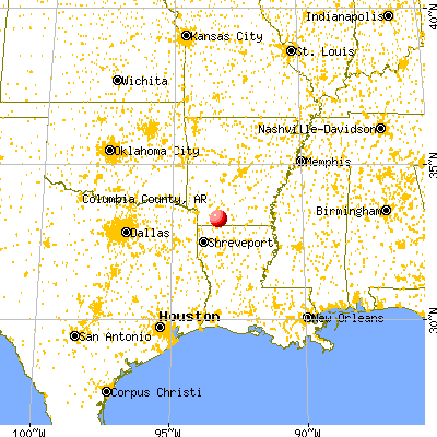 Columbia County, AR map from a distance