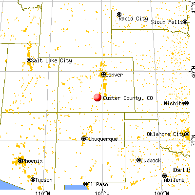 Custer County, CO map from a distance