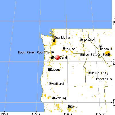 Hood River County, OR map from a distance