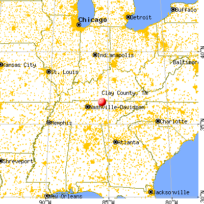 Clay County, TN map from a distance