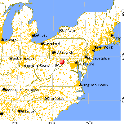 Hampshire County, WV map from a distance