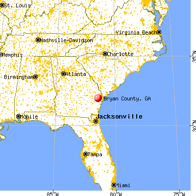 Bryan County, GA map from a distance