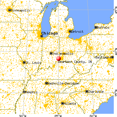 Dearborn County, IN map from a distance