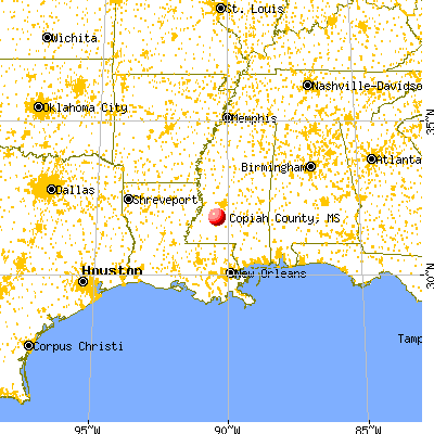 Copiah County, MS map from a distance