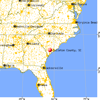 Colleton County, SC map from a distance