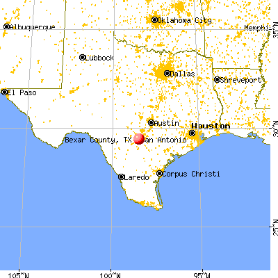 Bexar County, TX map from a distance