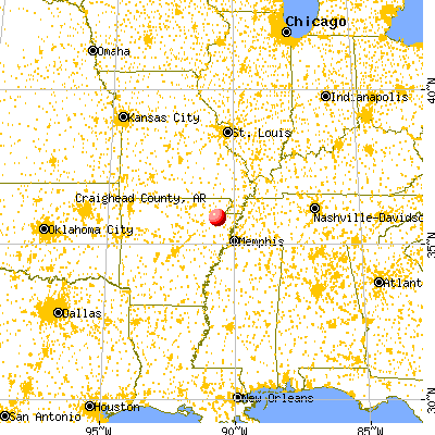 Craighead County, AR map from a distance