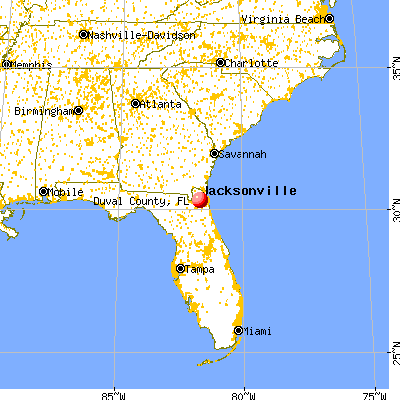Duval County, FL map from a distance
