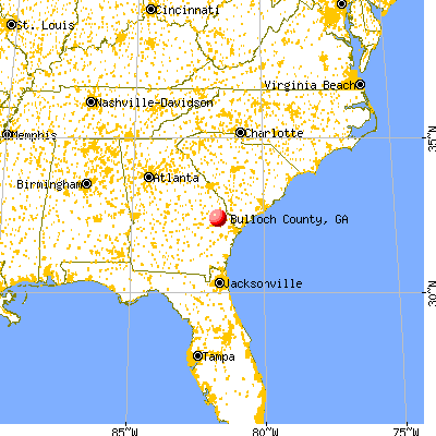 Bulloch County, GA map from a distance
