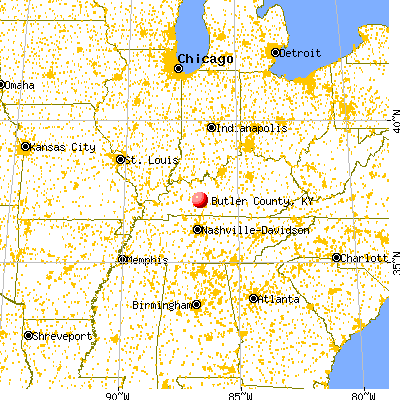 Butler County, KY map from a distance