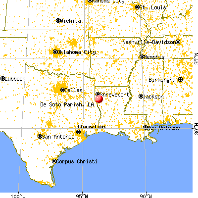 De Soto Parish, LA map from a distance