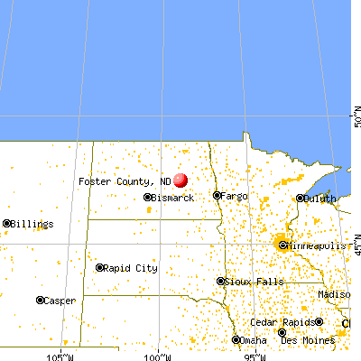 Foster County, ND map from a distance