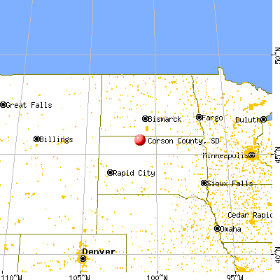 Corson County, SD map from a distance