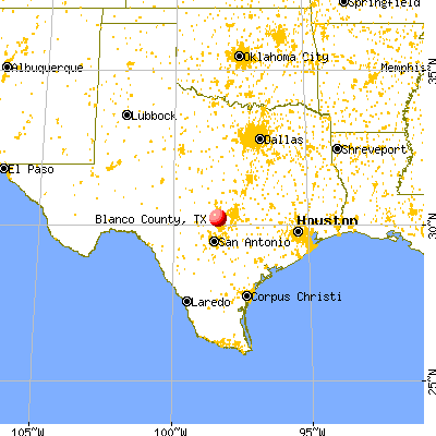 Blanco County, TX map from a distance