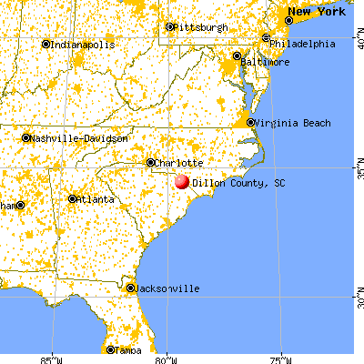 Dillon County, SC map from a distance