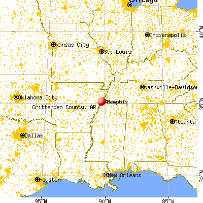 Crittenden County, AR map from a distance