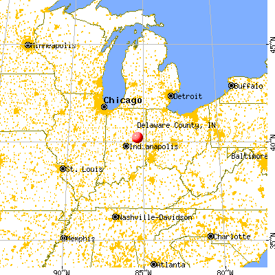 Delaware County, IN map from a distance