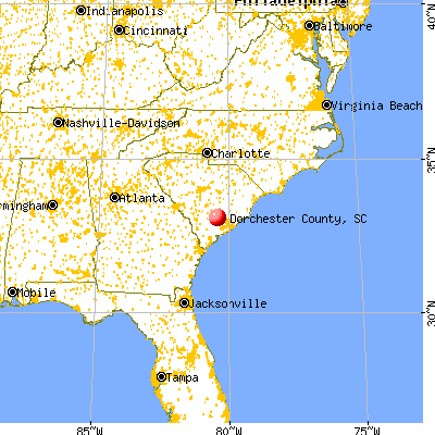 Dorchester County, SC map from a distance