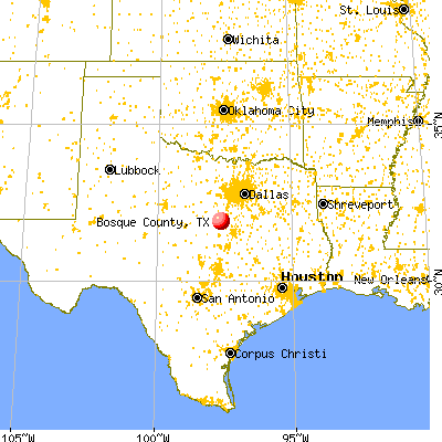 Bosque County, TX map from a distance