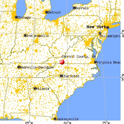 Carroll County, VA map from a distance