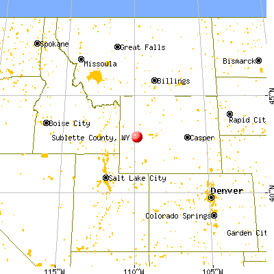 Sublette County, WY map from a distance