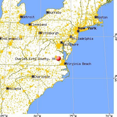 Charles City County, VA map from a distance