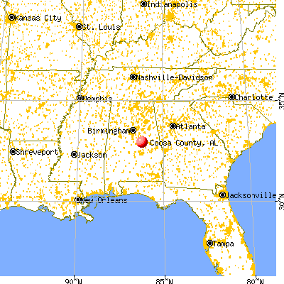 Coosa County, AL map from a distance