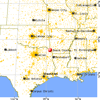 Bowie County, TX map from a distance