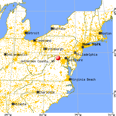 Jefferson County, WV map from a distance