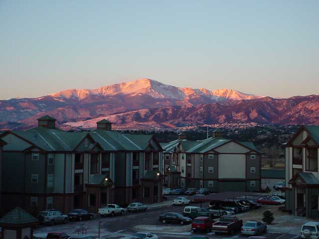 Colorado Springs, CO: Snowy Pikes Peak during Sunrise