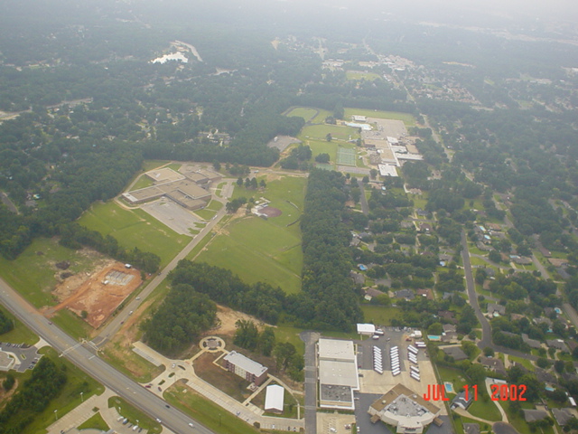 Longview, TX: Ariel view of Pine Tree Junior High and High School from hot air balloon