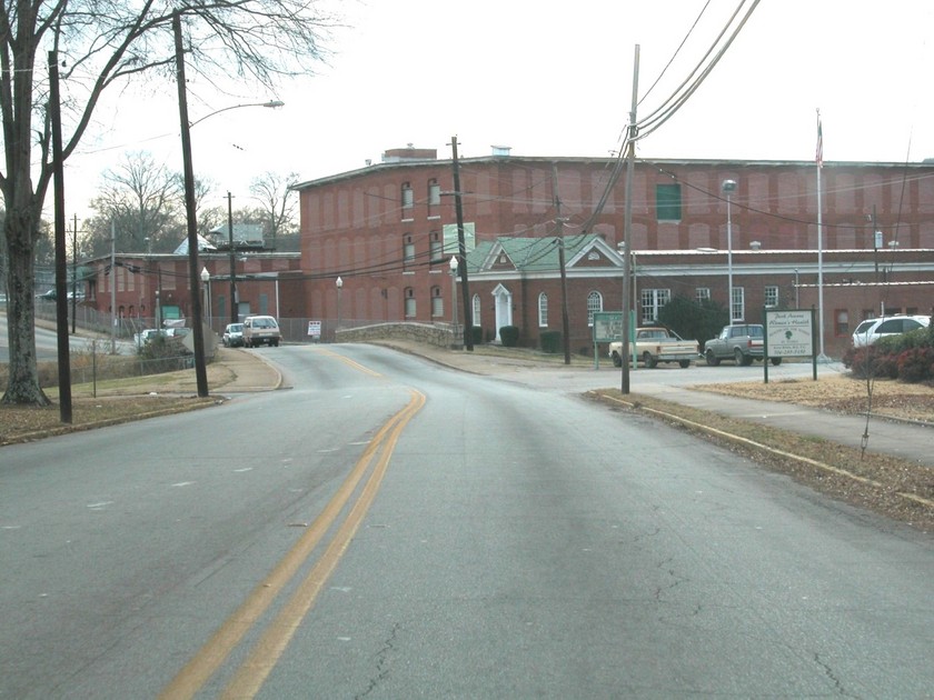 Lindale, GA: Main Street and the Mill (now closed). This mill was once the livelihood of the Lindale community.