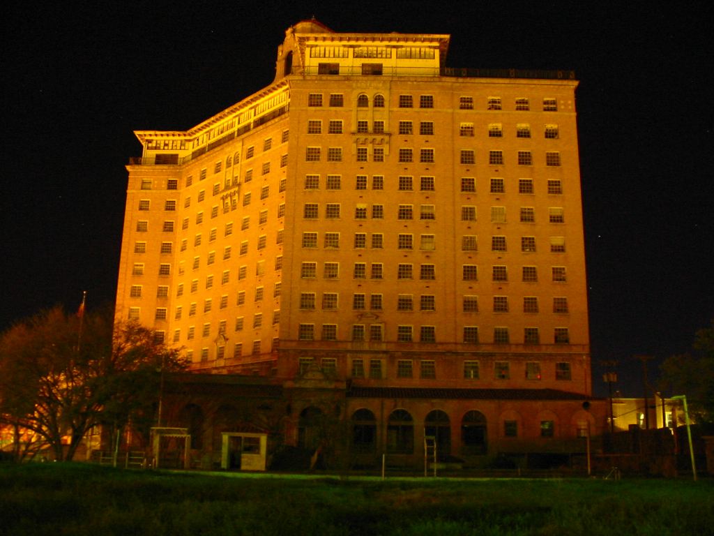 Mineral Wells, TX: This is a night shot ot the historic Baker Hotel, abandoned since the early seventies.