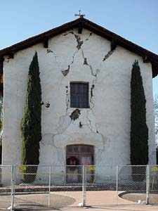 San Miguel, CA: Historic Mission San Miguel Parish closed due to earthquake damage Dec. 2003.