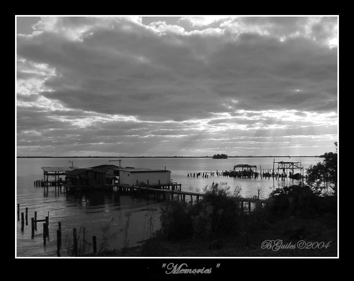 Malabar, FL: Sunrise in black and white depicting the old forgotten fishing docks of yesterday's past.