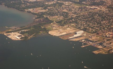 Erie, PA: The bay of Presque Isle State Park taken from a plane