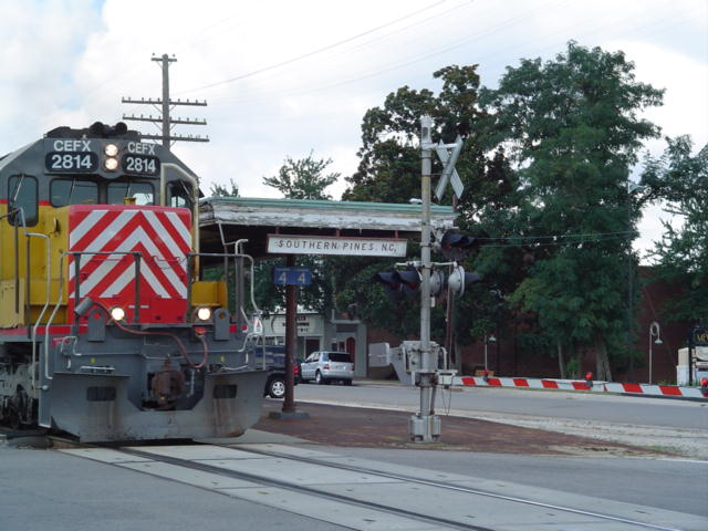 Southern Pines, NC: train station with theater in rear