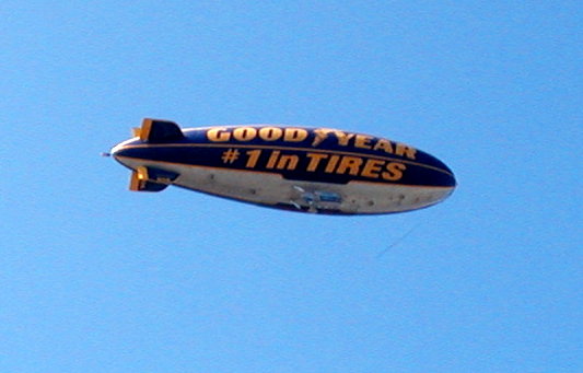 Akron, OH: Goodyear Blimp flying over Akron