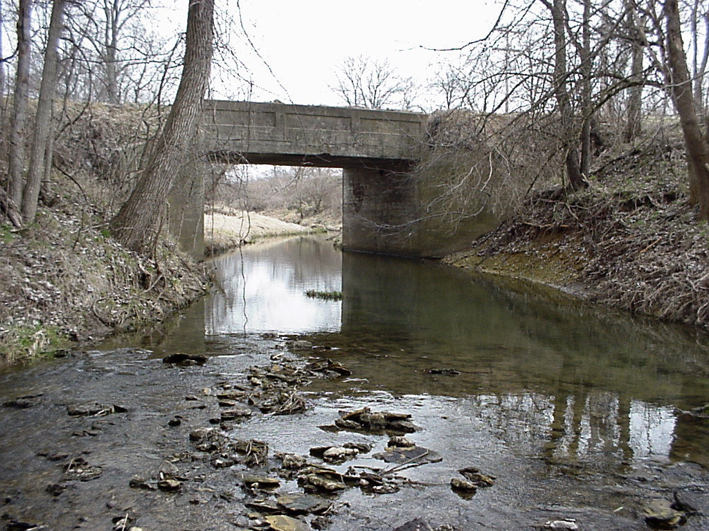 Winchester, IL: I snapped this picture of the Moore Road Bridge 3-18-02, The bride was ripped out not long after I took this picture.