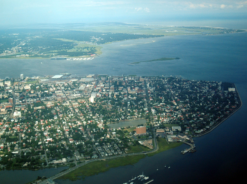 Charleston, SC: Downtown Charleston aerial shot