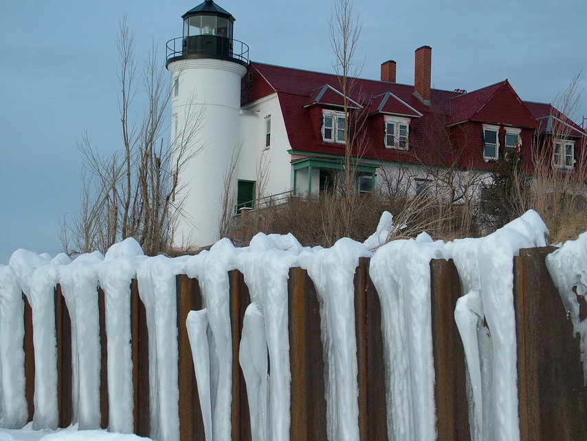 Frankfort, MI: Point Betsie Lighthouse in Winter. Frankfort, MI