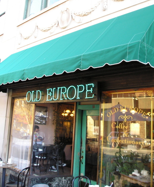 Asheville, NC : Old Europe Coffe Shop window, downtown Asheville, NC